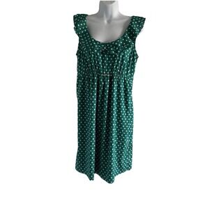 Motherhood Maternity M Green Polka Dot Ruffle‎ Dress Crepe Chiffon Sleeveless